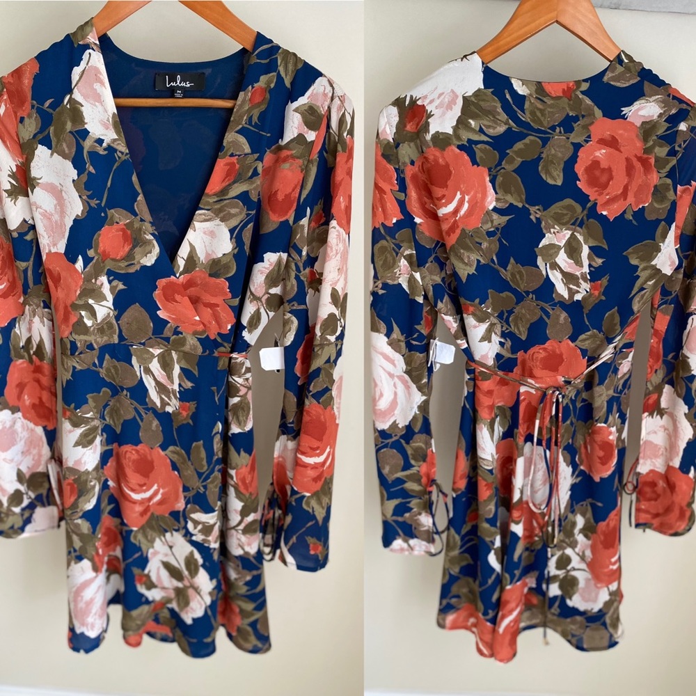 Lulu’s Wrapped Up in Roses Navy Floral Print Dress - Picture 2 of 13